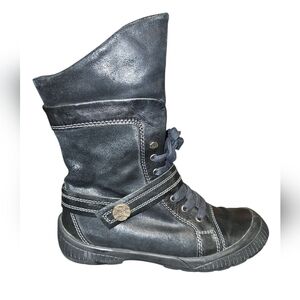 Gabor Leather Lace Up Black Zip Sneaker Boots Size 37/ 6.5